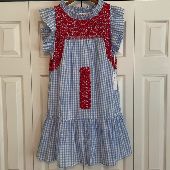New J. Marie Rebel Ruffle Neck Blue and Red Gingham Dress size XS - Picture 5 of 16
